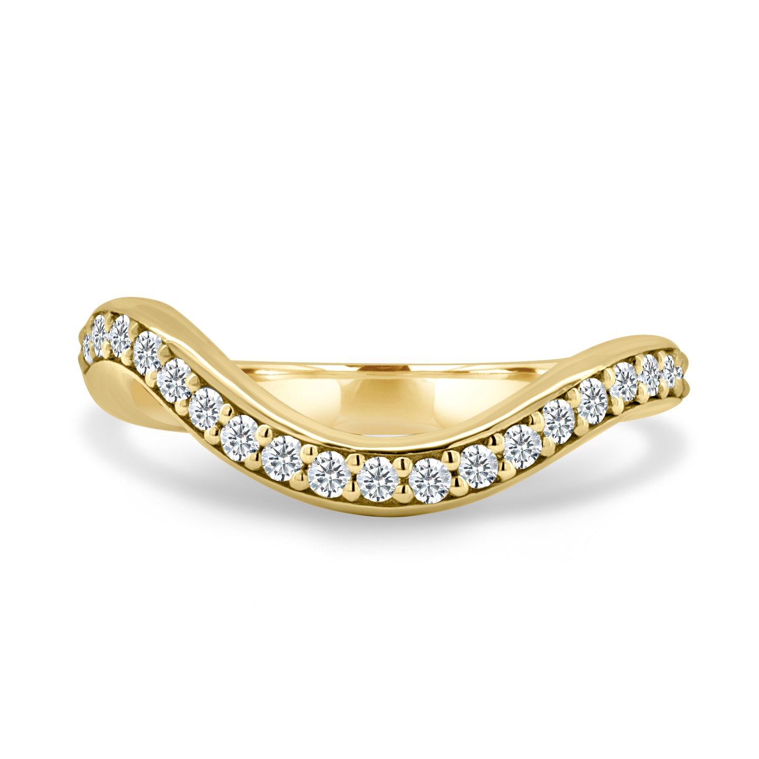 Moana - Bead Set Pav Curved Wedding Band - 18k Yellow Gold