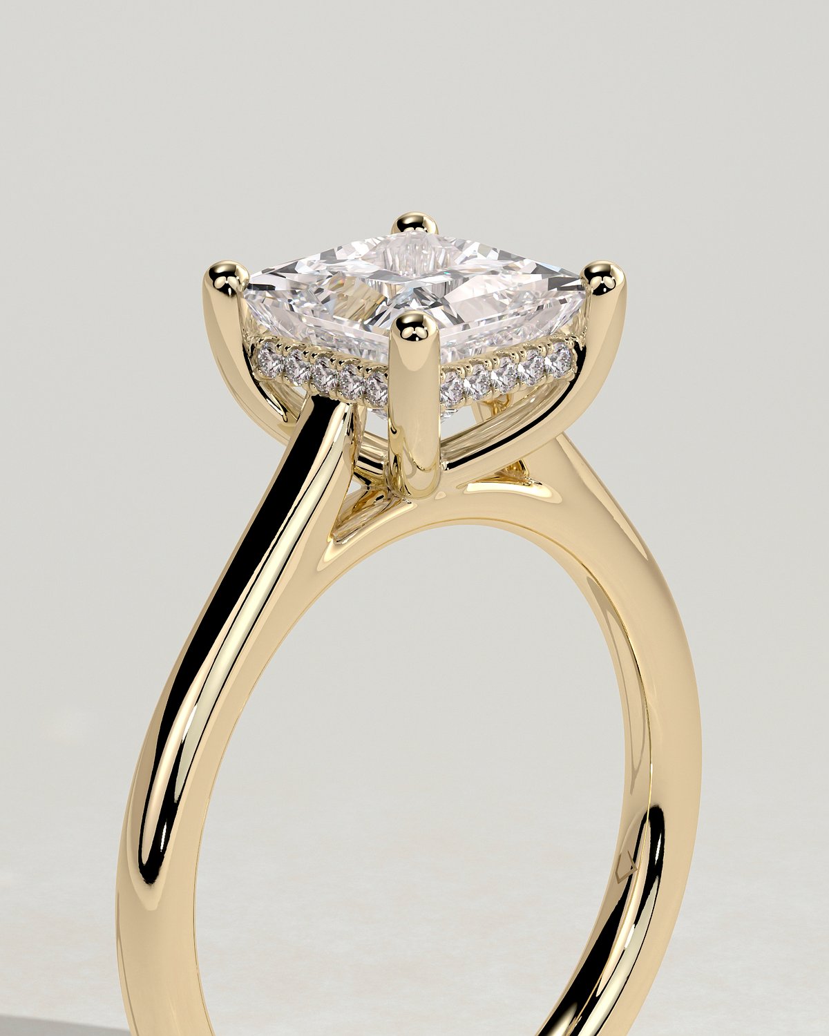 Natalie  Cathedral Princess Solitaire with Hidden Halo - 18k Yellow Gold