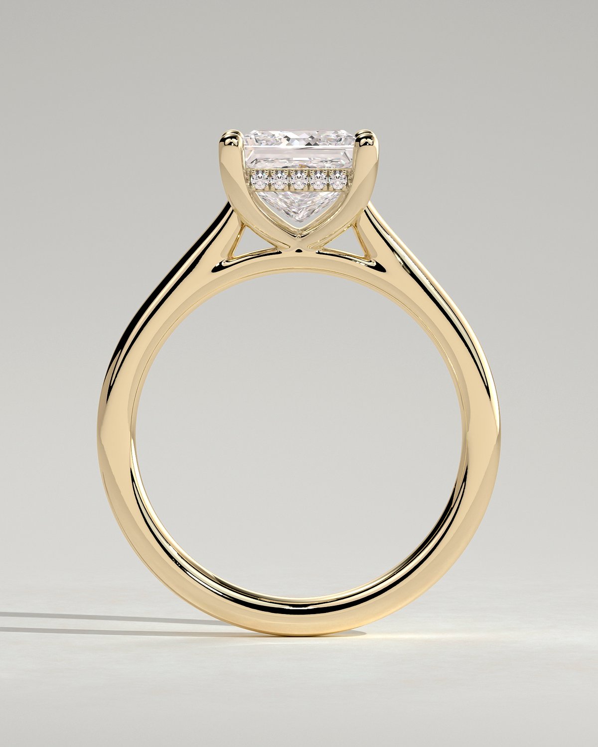 Natalie  Cathedral Princess Solitaire with Hidden Halo - 18k Yellow Gold