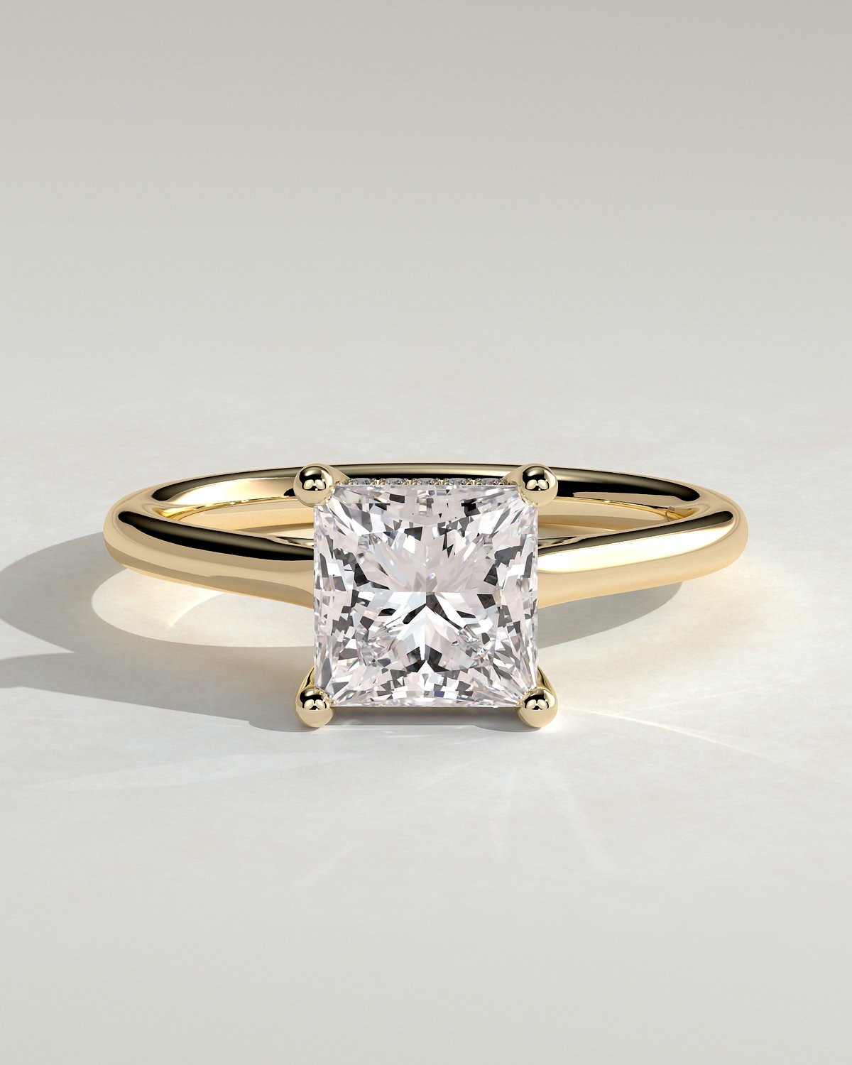 Natalie  Cathedral Princess Solitaire with Hidden Halo - 18k Yellow Gold