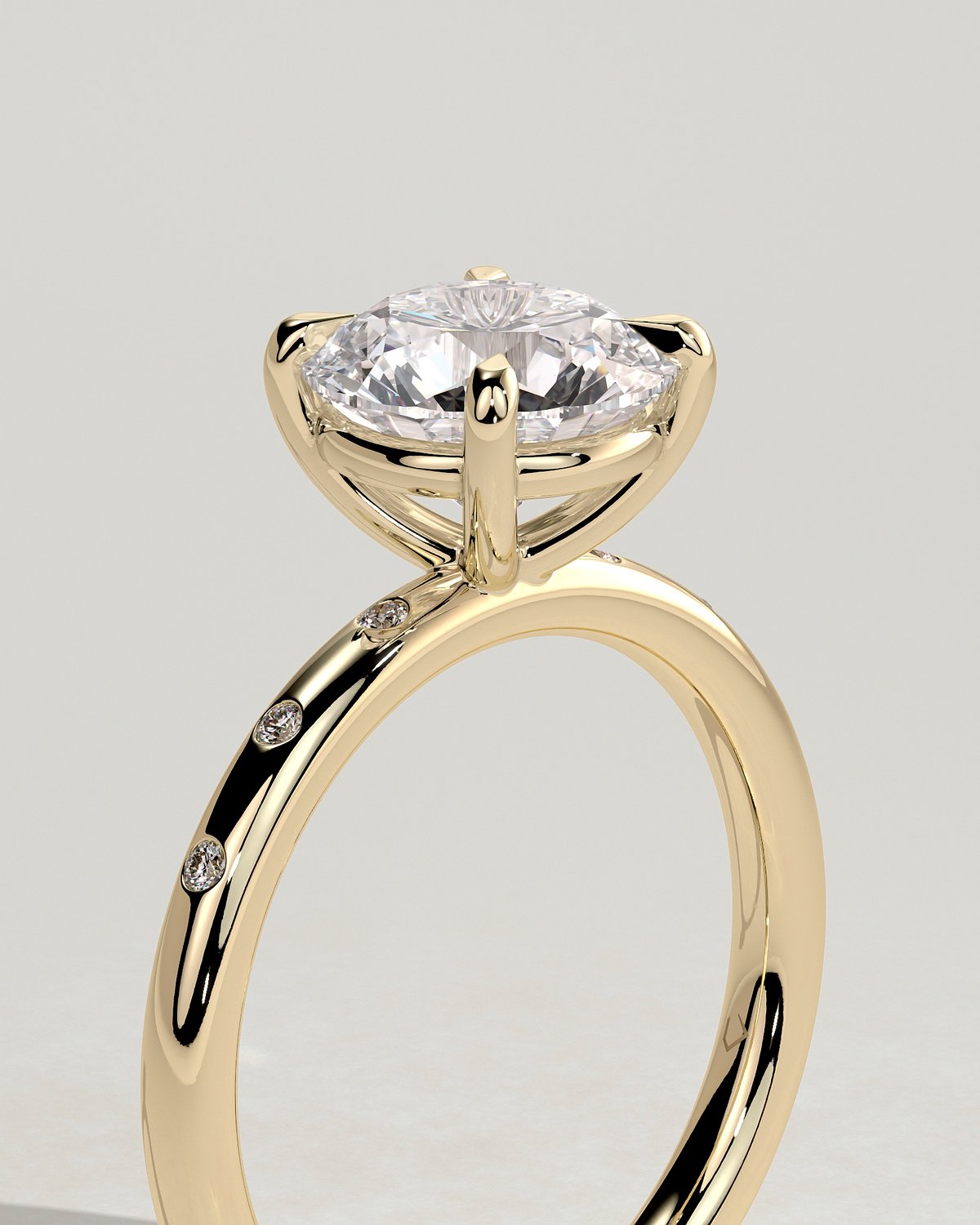 Nekija - 4 Claw Round Solitaire with Accent Stones - 18k Yellow Gold