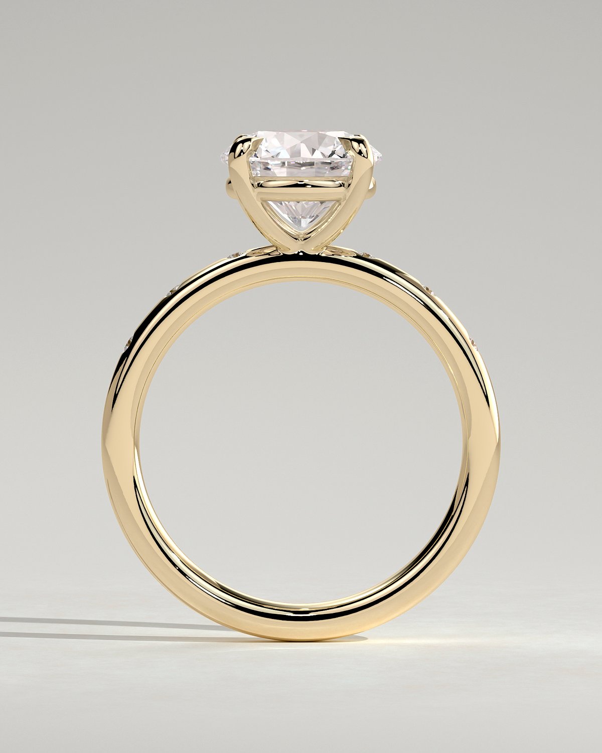 Nekija - 4 Claw Round Solitaire with Accent Stones - 18k Yellow Gold