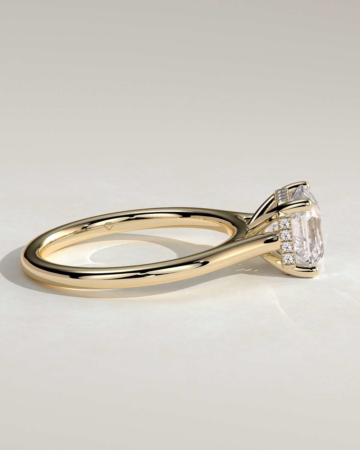 Nia - 4 Claw Asscher Solitaire with Hidden Halo - 18k Yellow Gold