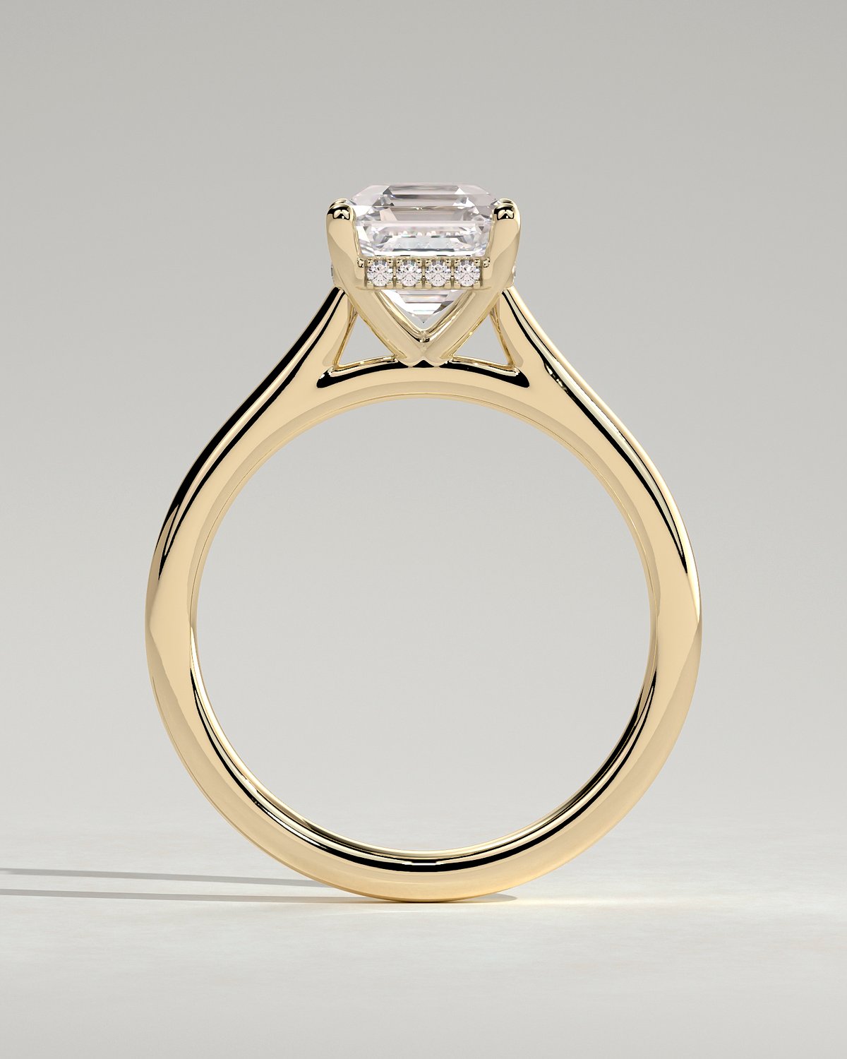 Nia - 4 Claw Asscher Solitaire with Hidden Halo - 18k Yellow Gold