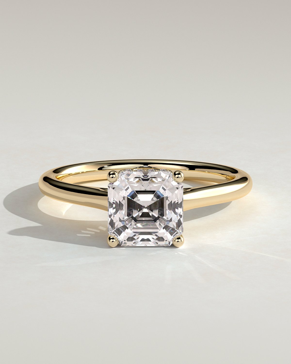 Nia - 4 Claw Asscher Solitaire with Hidden Halo - 18k Yellow Gold