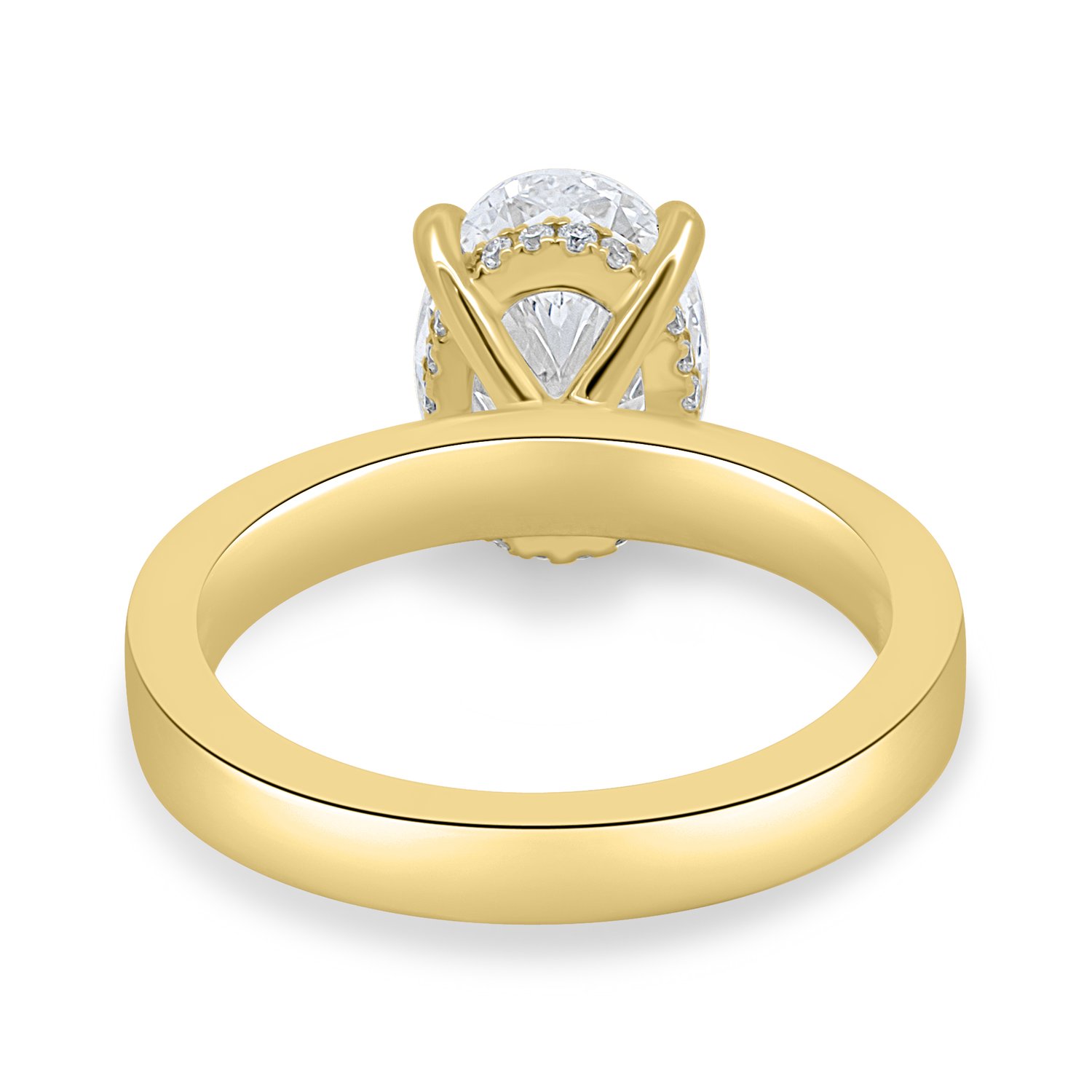 Nikita - Oval Flat Cigar Band Solitaire with Hidden Halo - 18k Yellow Gold