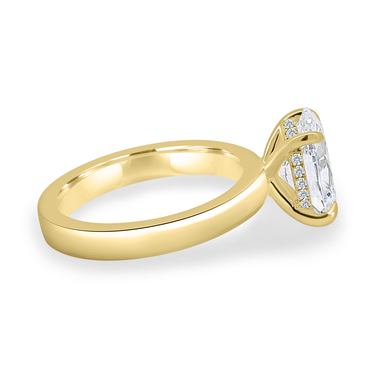 Nikita - Oval Flat Cigar Band Solitaire with Hidden Halo - 18k Yellow Gold