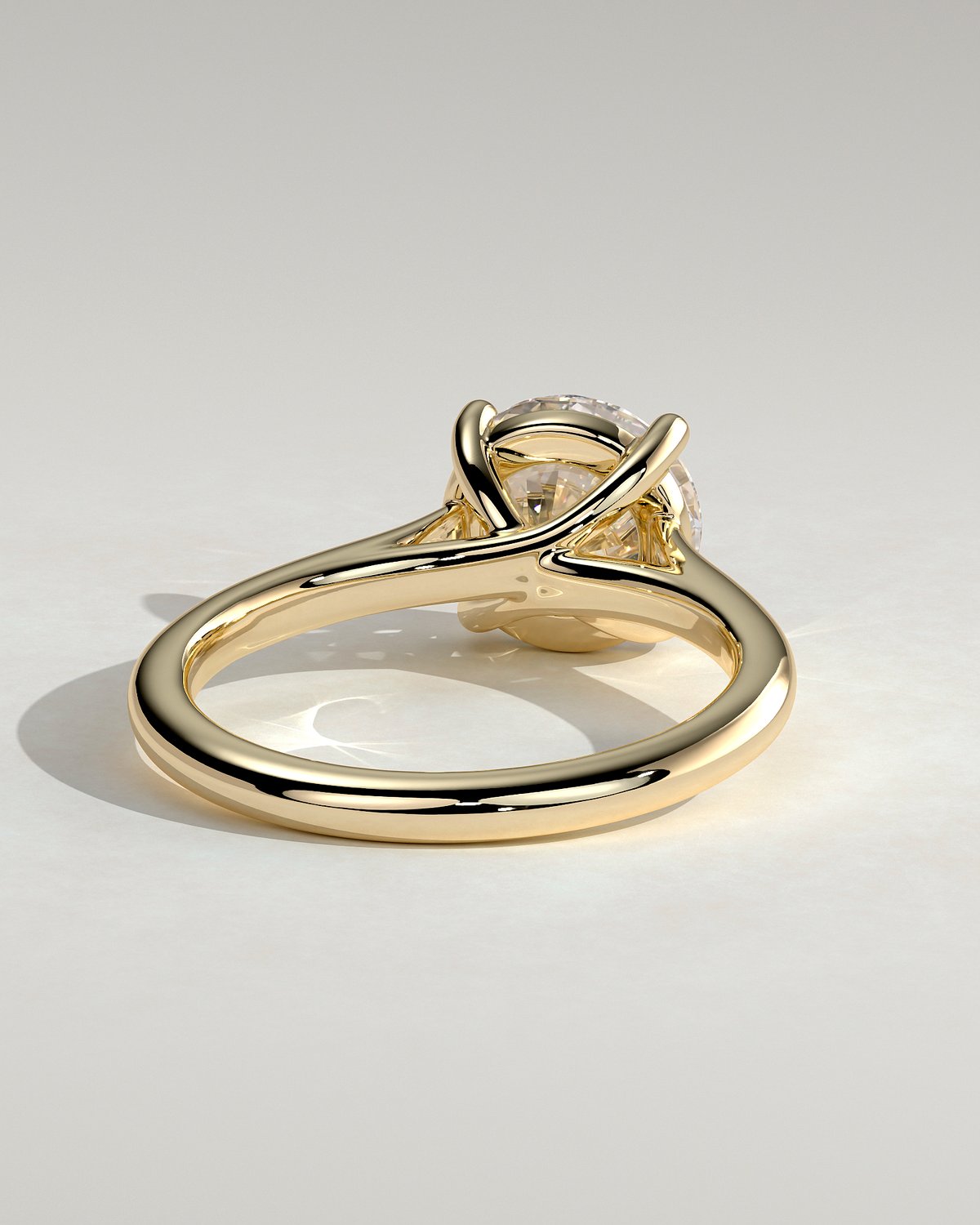 Noelle - 4 Claw Cathedral Round Solitaire - 18k Yellow Gold