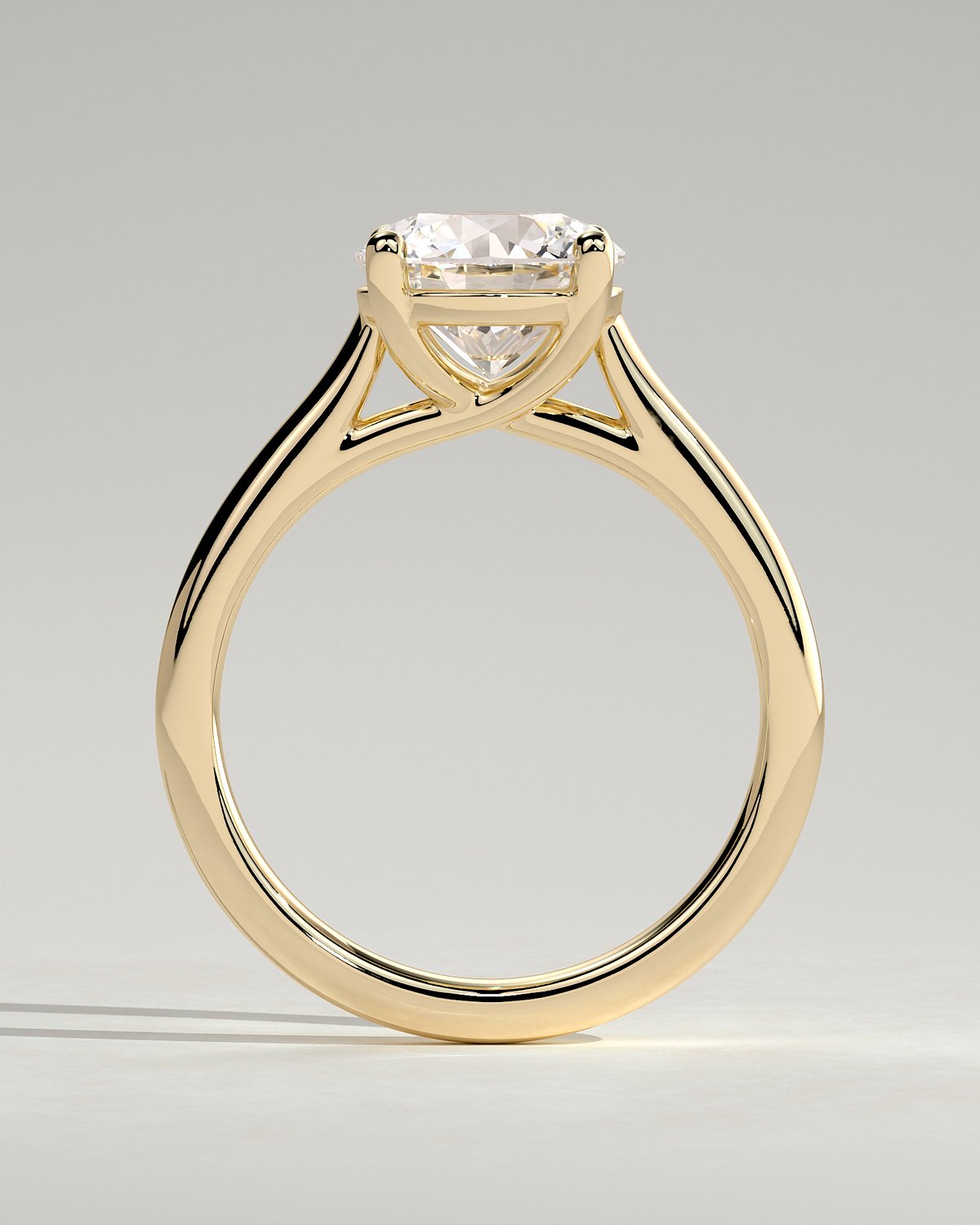 Noelle - 4 Claw Cathedral Round Solitaire - 18k Yellow Gold