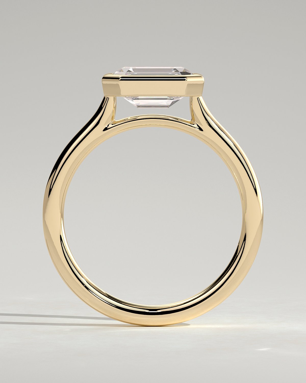 Olive - East West Emerald Solitaire with Cathedral Bezel Setting - 18k Yellow Gold