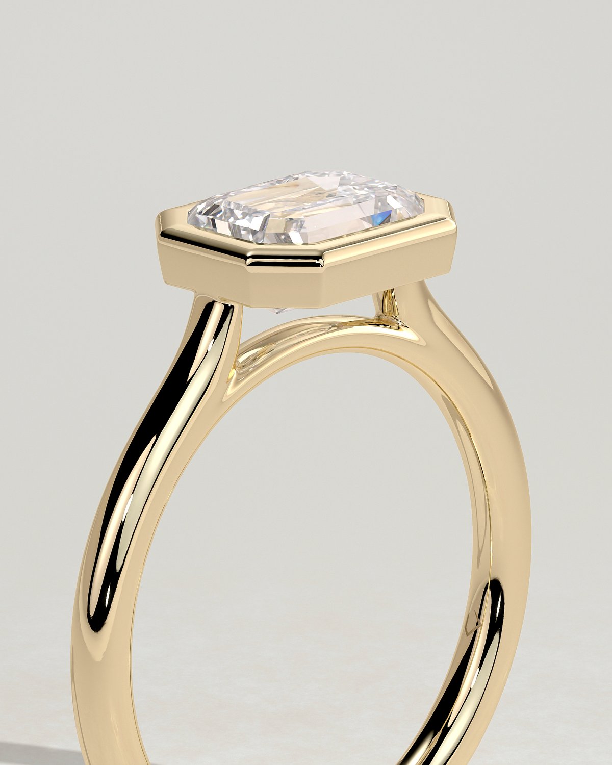 Olive - East West Emerald Solitaire with Cathedral Bezel Setting - 18k Yellow Gold