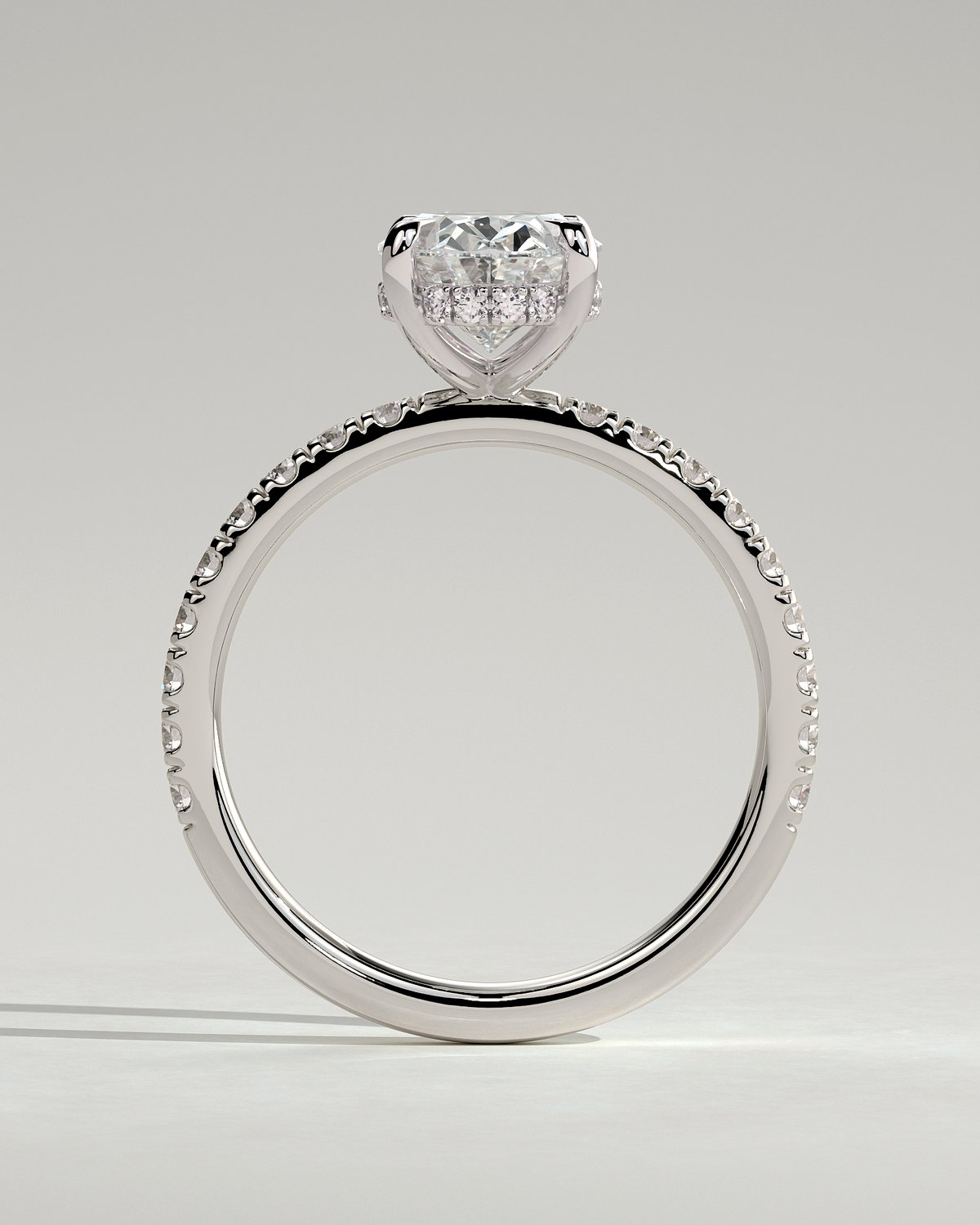 Paige  Oval Solitaire with Hidden Halo and Pave - 18k White Gold