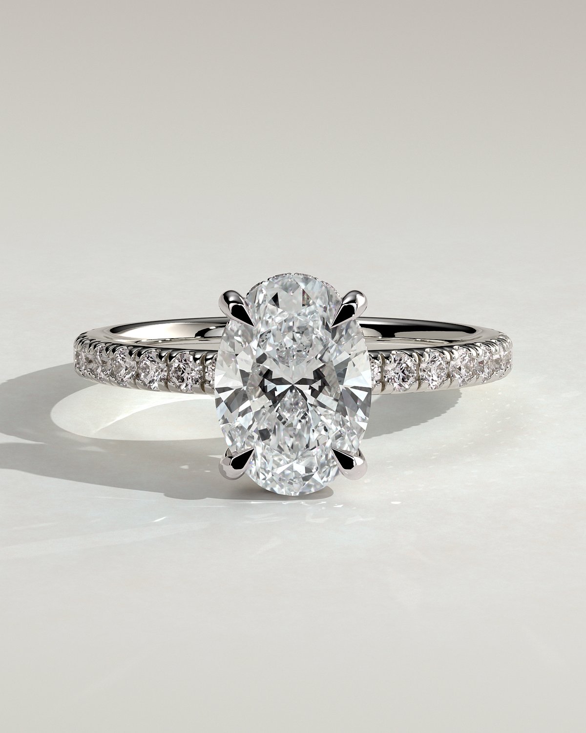 Paige  Oval Solitaire with Hidden Halo and Pave - 18k White Gold