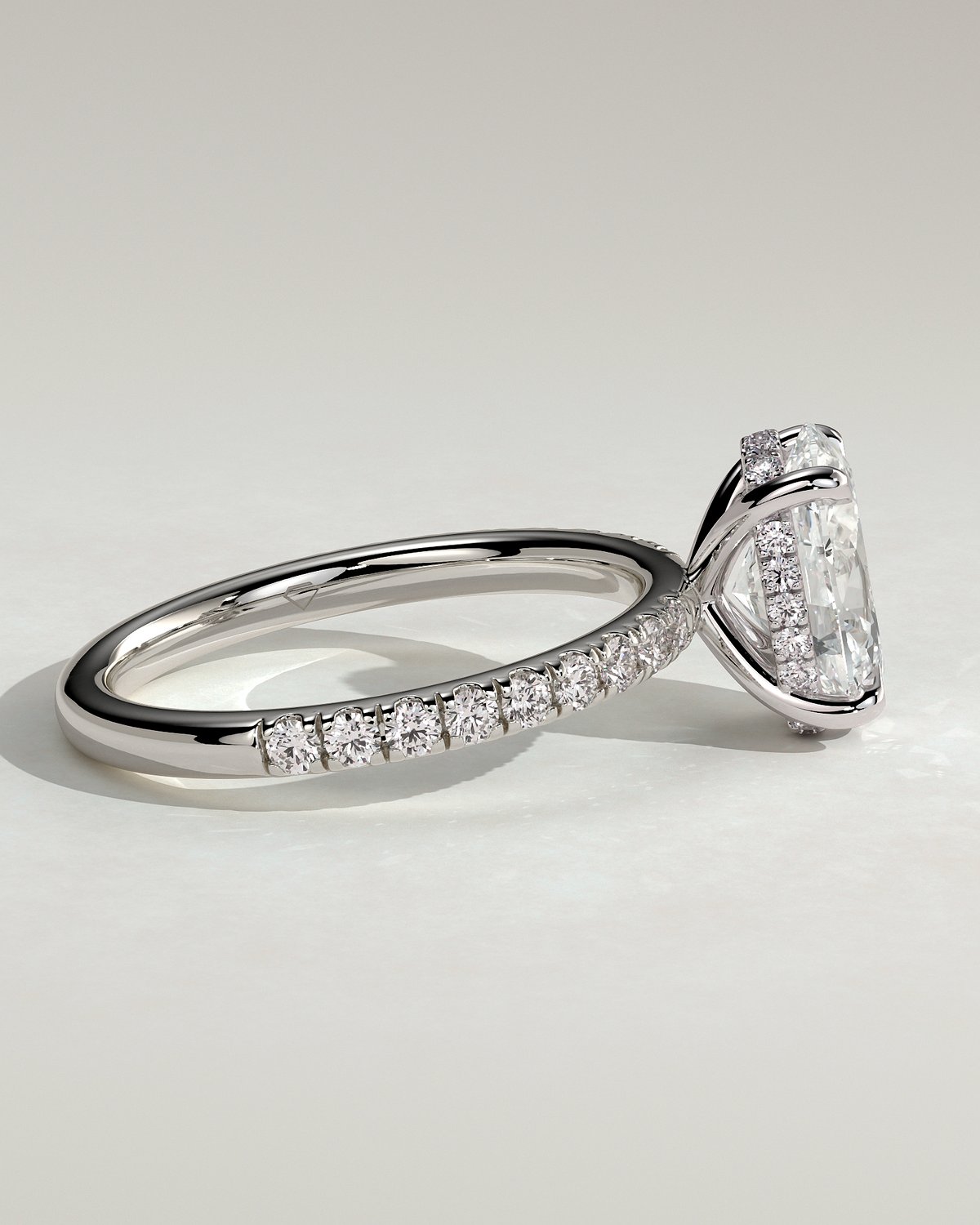Paige  Oval Solitaire with Hidden Halo and Pave - 18k White Gold
