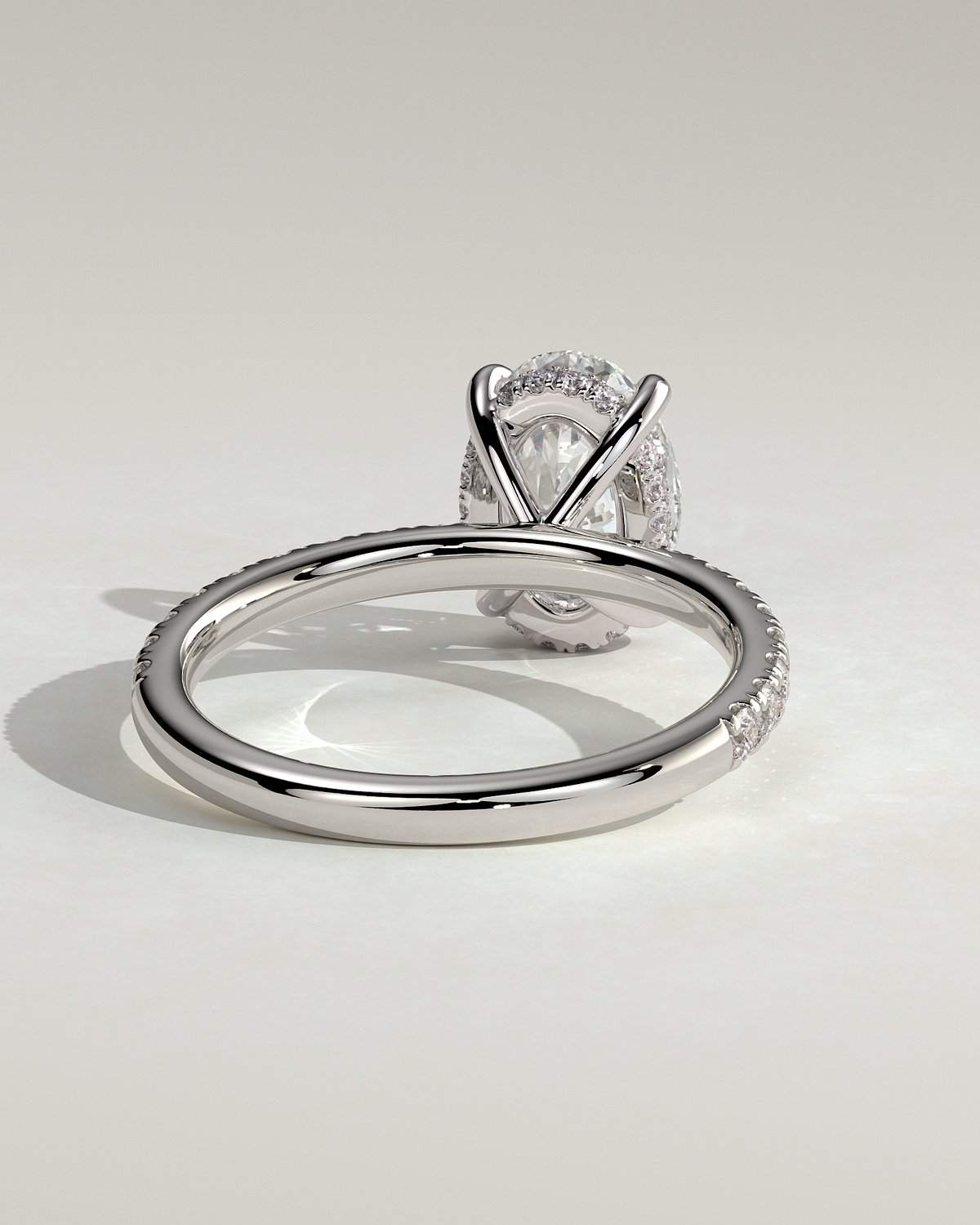 Paige  Oval Solitaire with Hidden Halo and Pave - 18k White Gold