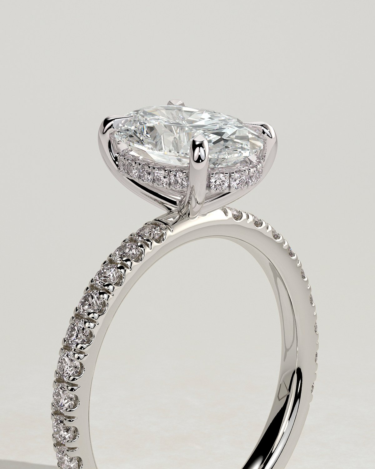 Paige  Oval Solitaire with Hidden Halo and Pave - 18k White Gold