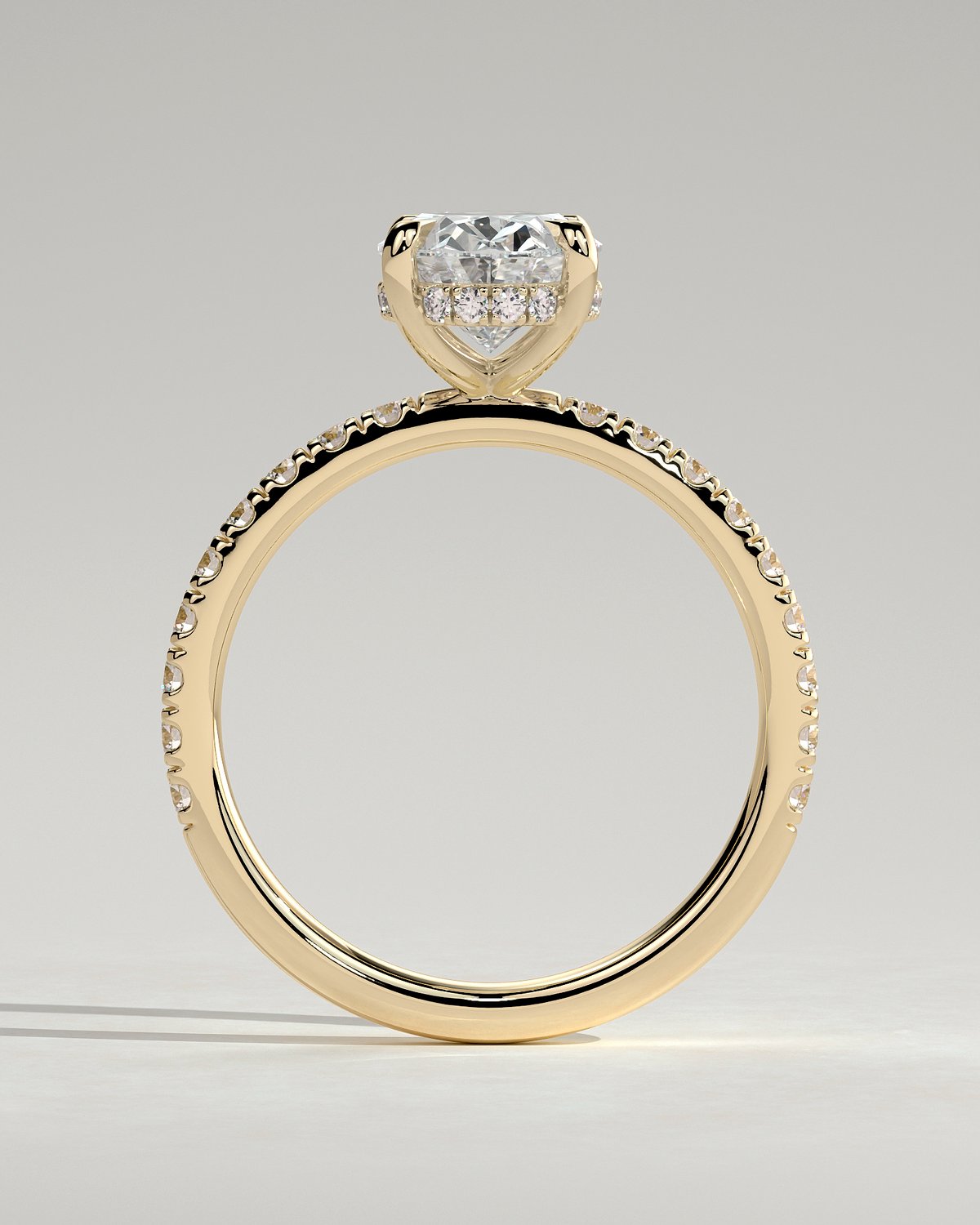 Paige  Oval Solitaire with Hidden Halo and Pave - 18k Yellow Gold