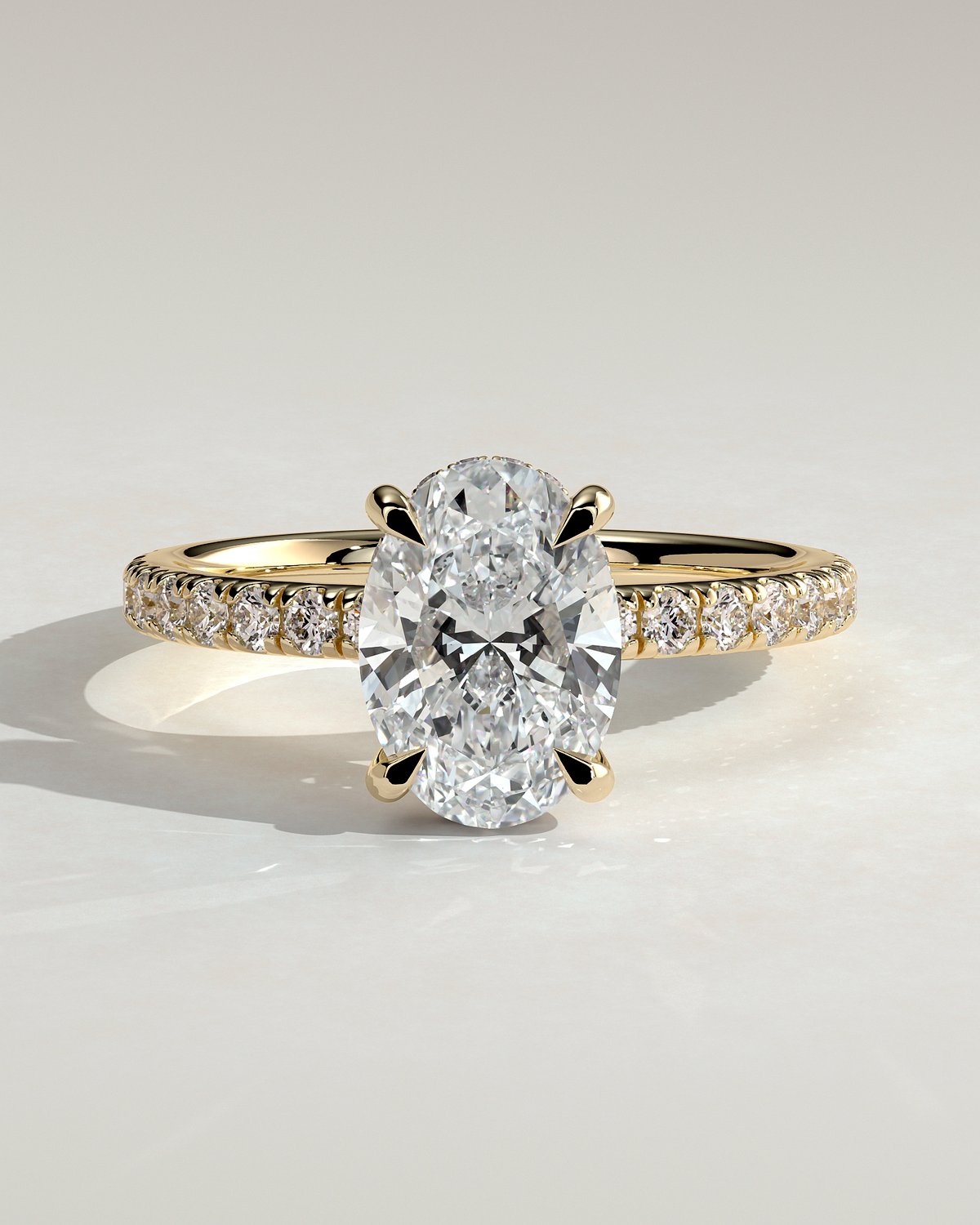Paige  Oval Solitaire with Hidden Halo and Pave - 18k Yellow Gold