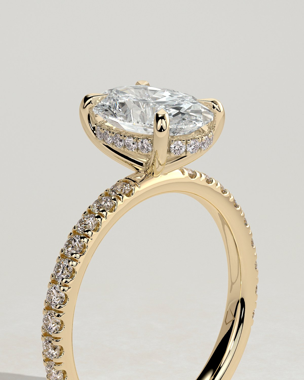 Paige  Oval Solitaire with Hidden Halo and Pave - 18k Yellow Gold