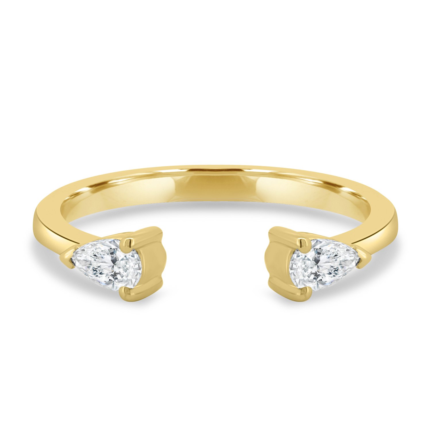 Pearl - Pear Open Wedding Ring - 18k Yellow Gold