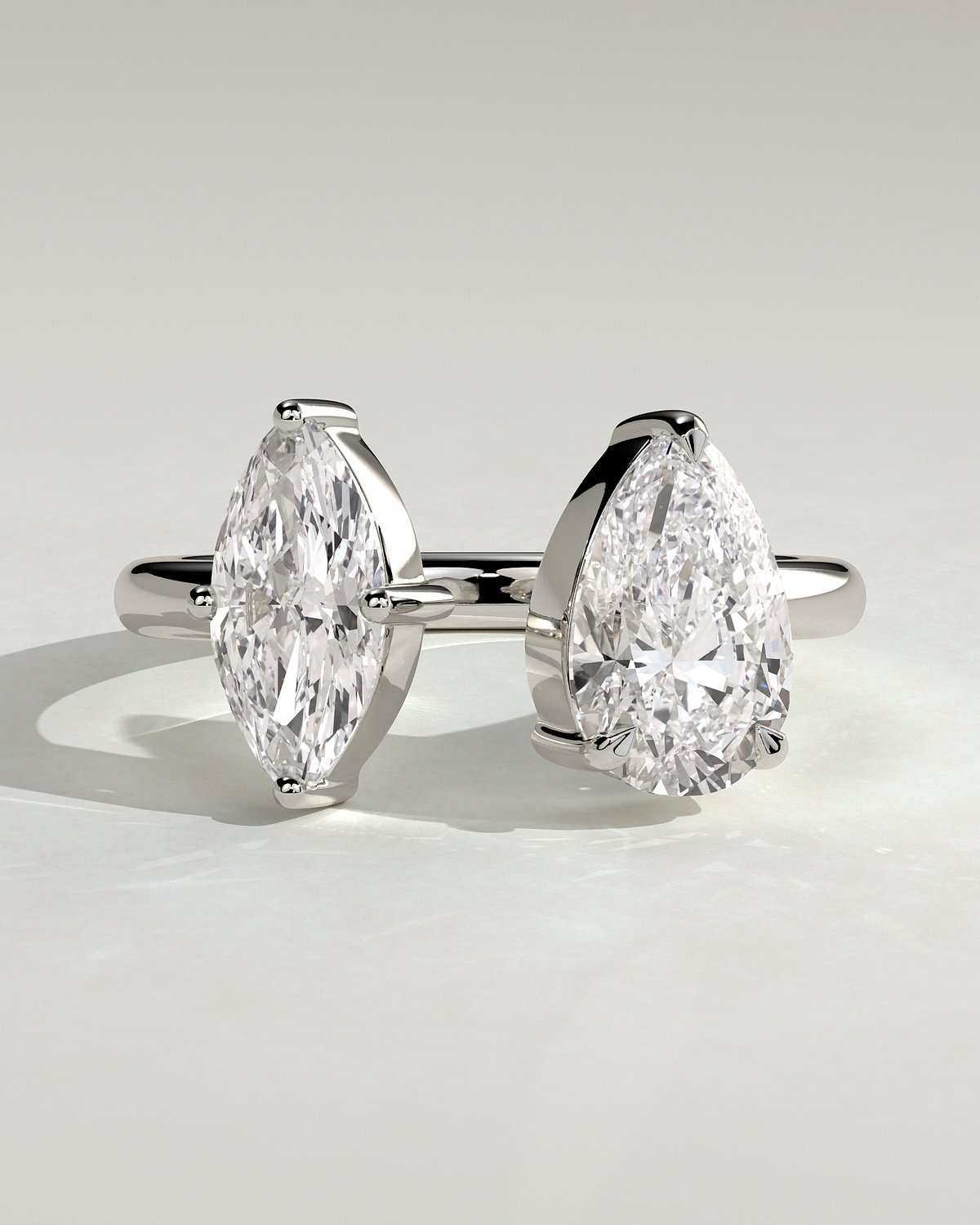 Salma - Pear and Marquise Open Band Toi et Moi - 18k White Gold