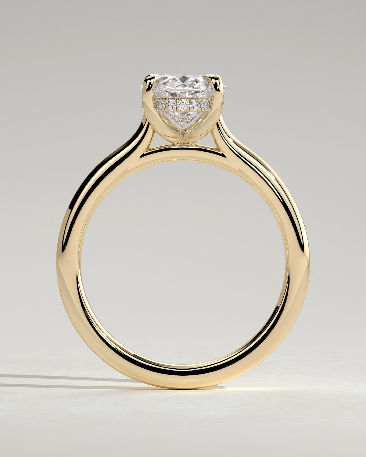 Scarlett - Oval Cathedral Solitaire with Hidden Halo - 18k Yellow Gold