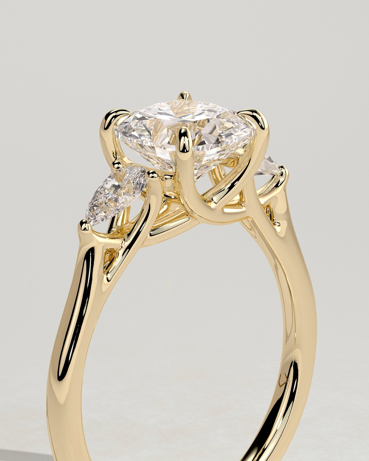 Selena - Trellis Set Cushion Trilogy - 18k Yellow Gold