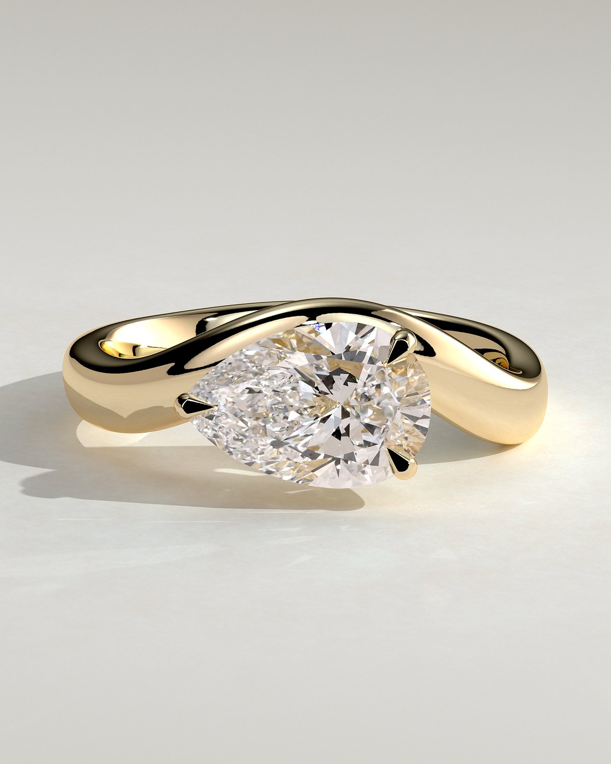 Shai - Pear Solitaire with Twist Band - 18k Yellow Gold