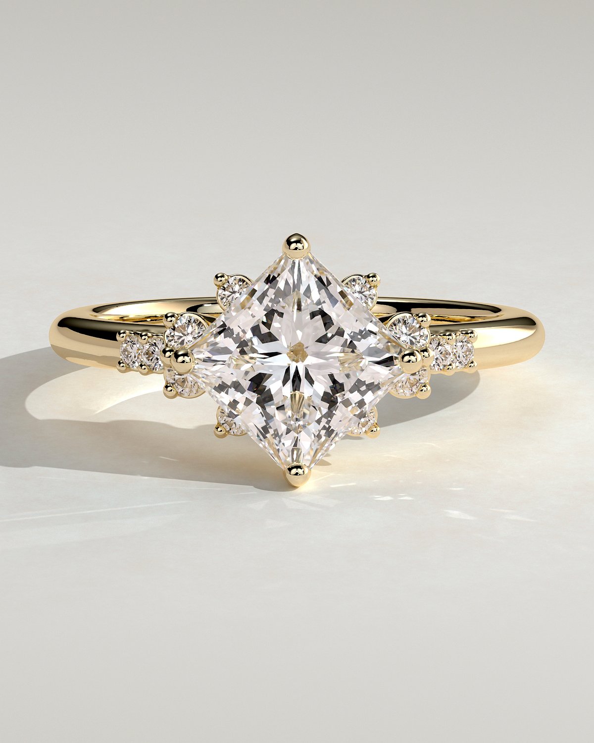 Sophia - Princess Solitaire with Accent Stones - 18k Yellow Gold