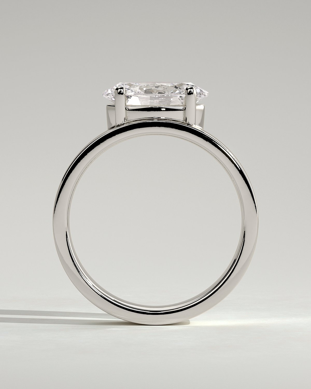 Soraya - East West Oval With Cigar Band - 18k White Gold