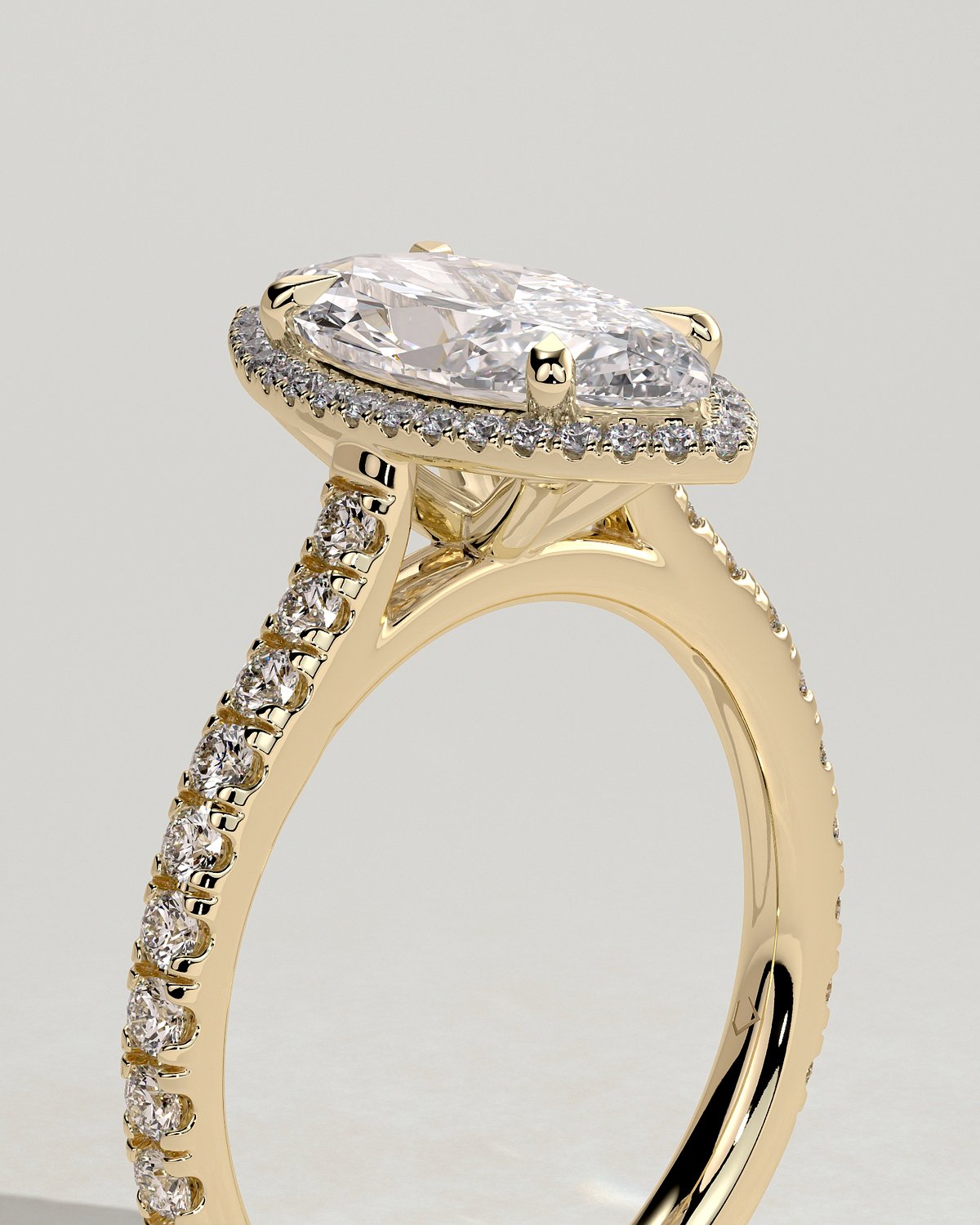 Stefania  Marquise Halo with Pave - 18k Yellow Gold