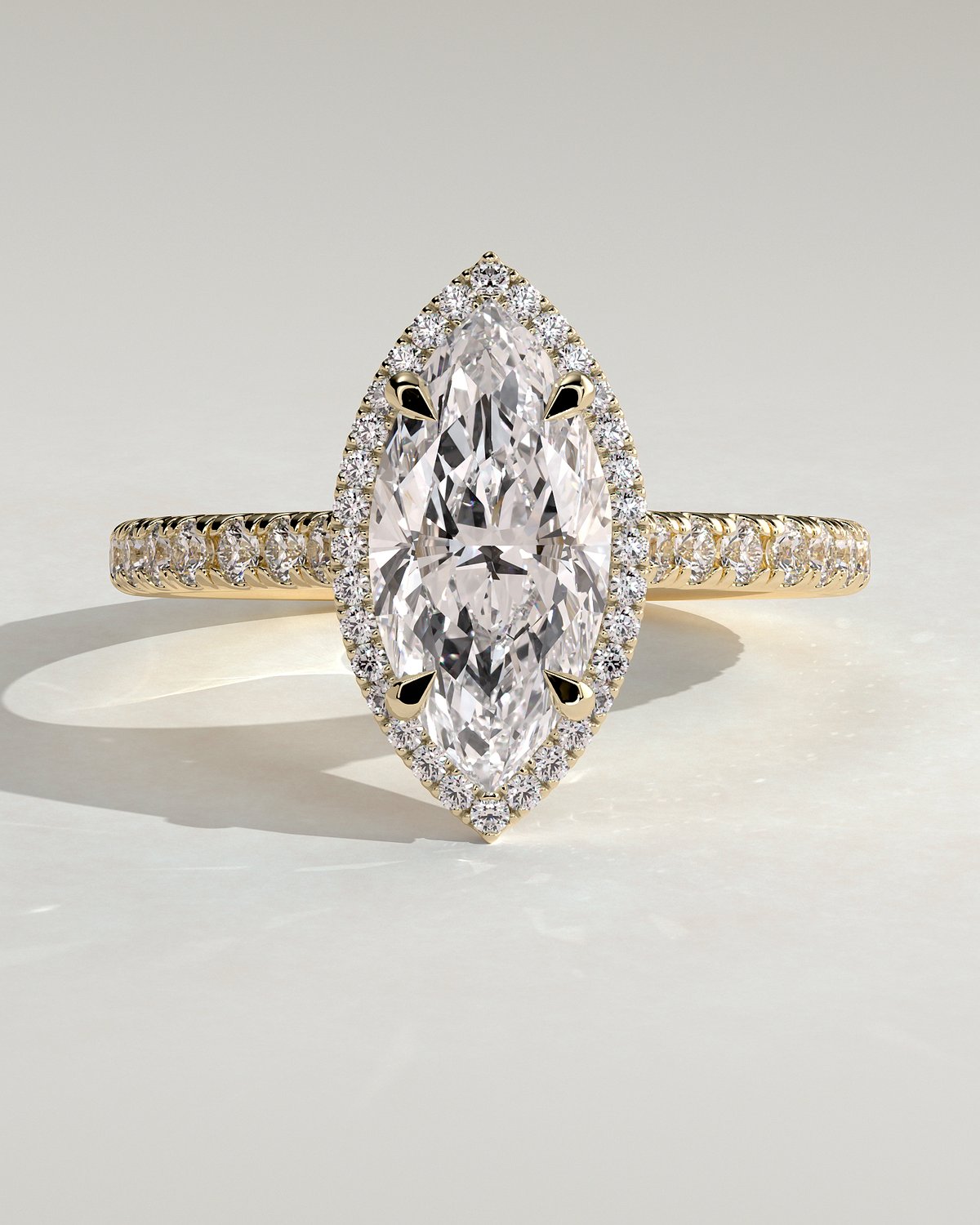 Stefania  Marquise Halo with Pave - 18k Yellow Gold