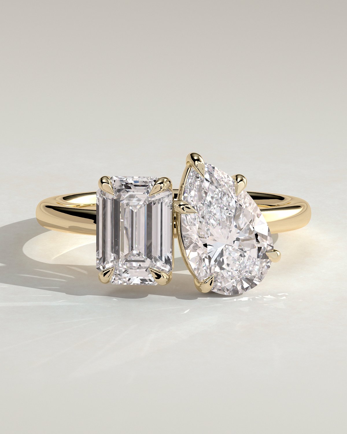 Tahlia - Pear and Emerald Toi Et Moi with Hidden Halo - 18k Yellow Gold
