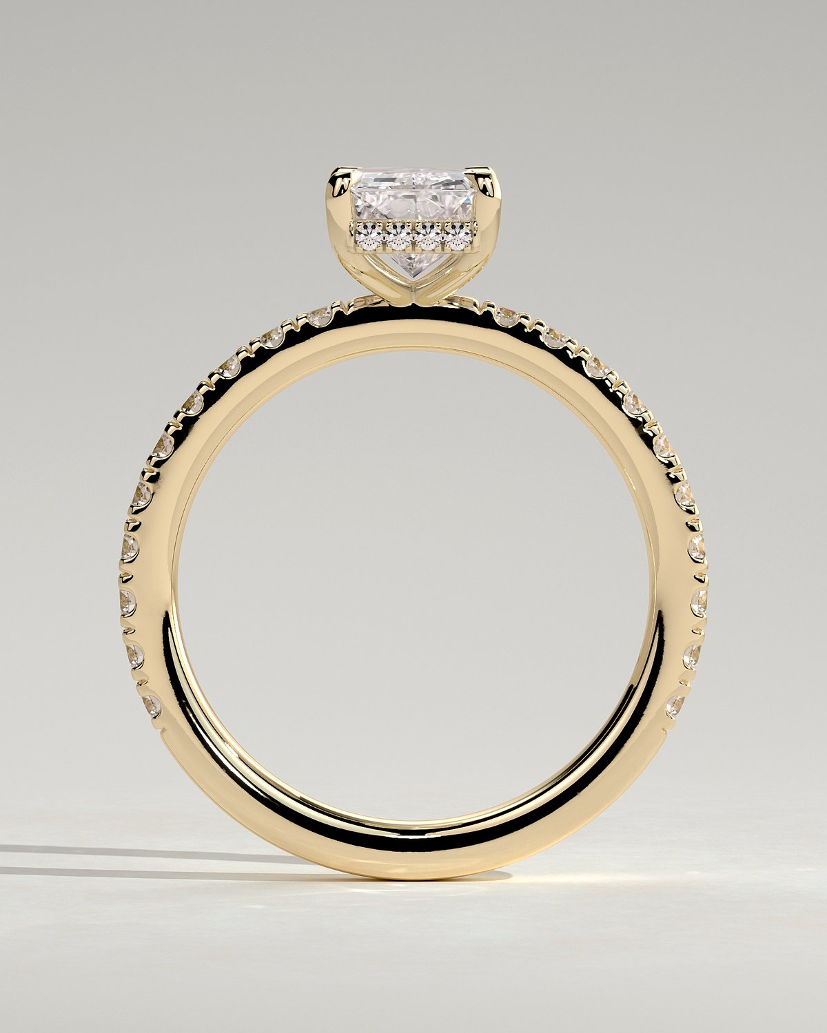 Thea - 4 Claw Pav Radiant Solitaire with Hidden Halo - 18k Yellow Gold