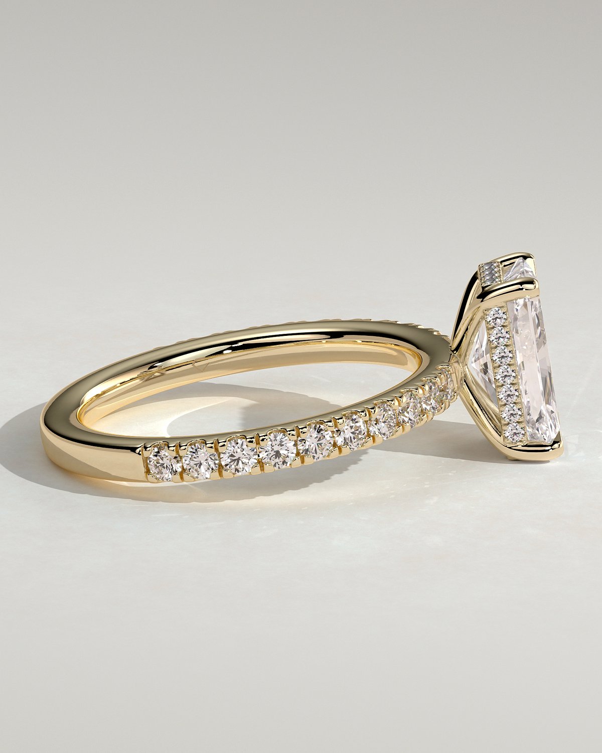 Thea - 4 Claw Pav Radiant Solitaire with Hidden Halo - 18k Yellow Gold