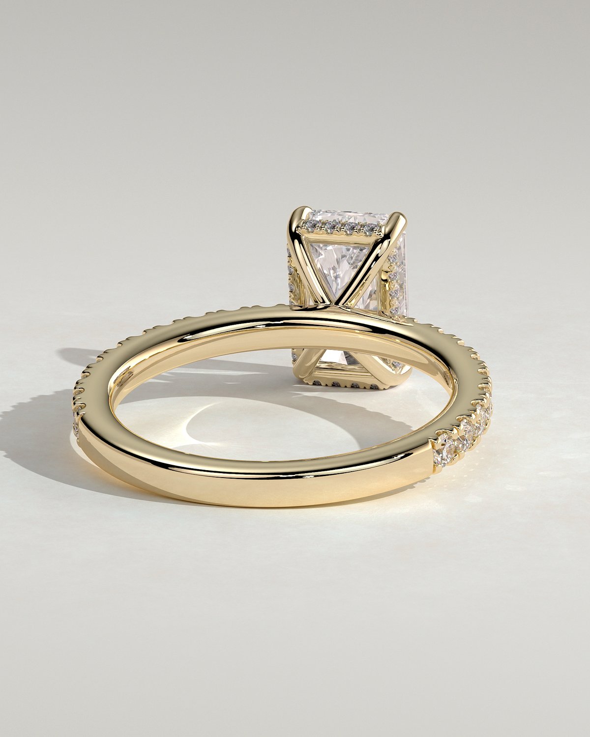 Thea - 4 Claw Pav Radiant Solitaire with Hidden Halo - 18k Yellow Gold