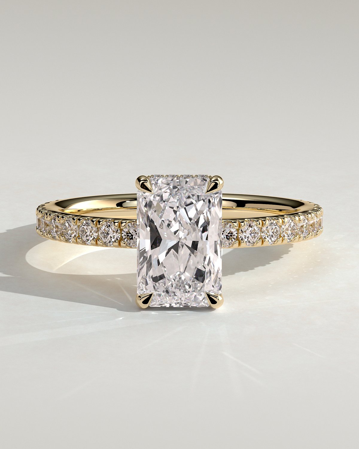 Thea - 4 Claw Pav Radiant Solitaire with Hidden Halo - 18k Yellow Gold
