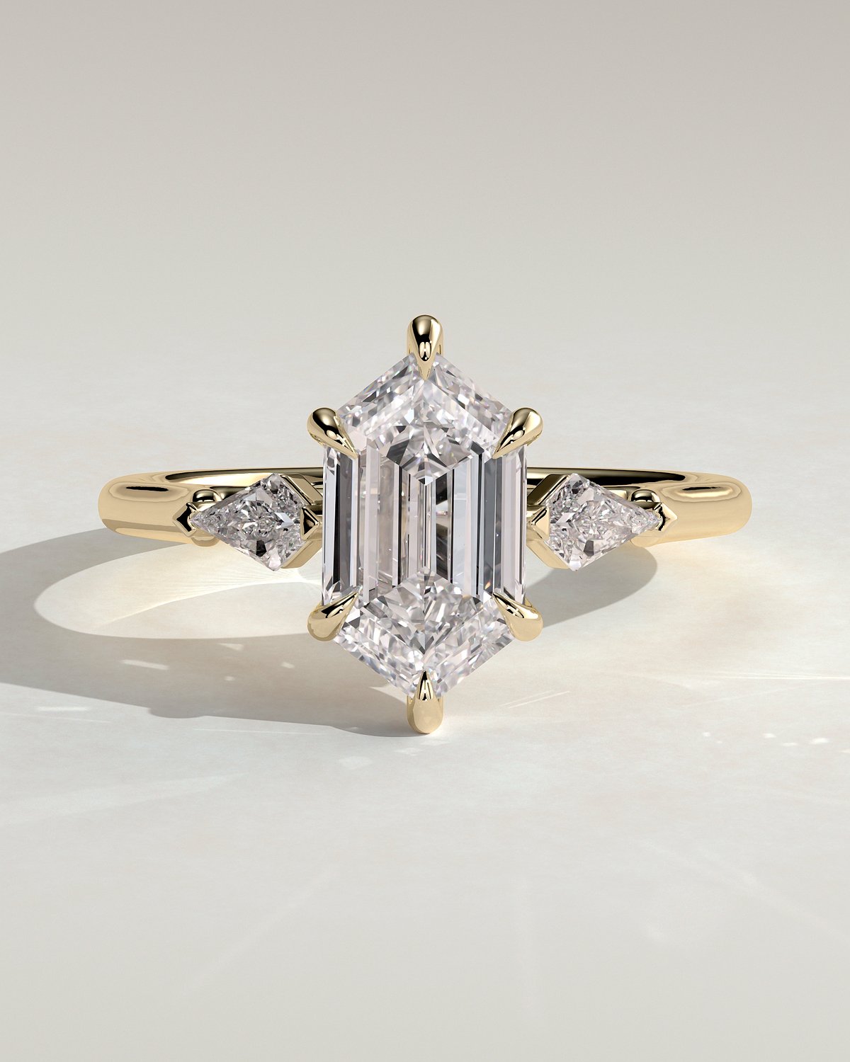 Wanda - 6 Claw Elongated Hexagon Trilogy - 18k Yellow Gold