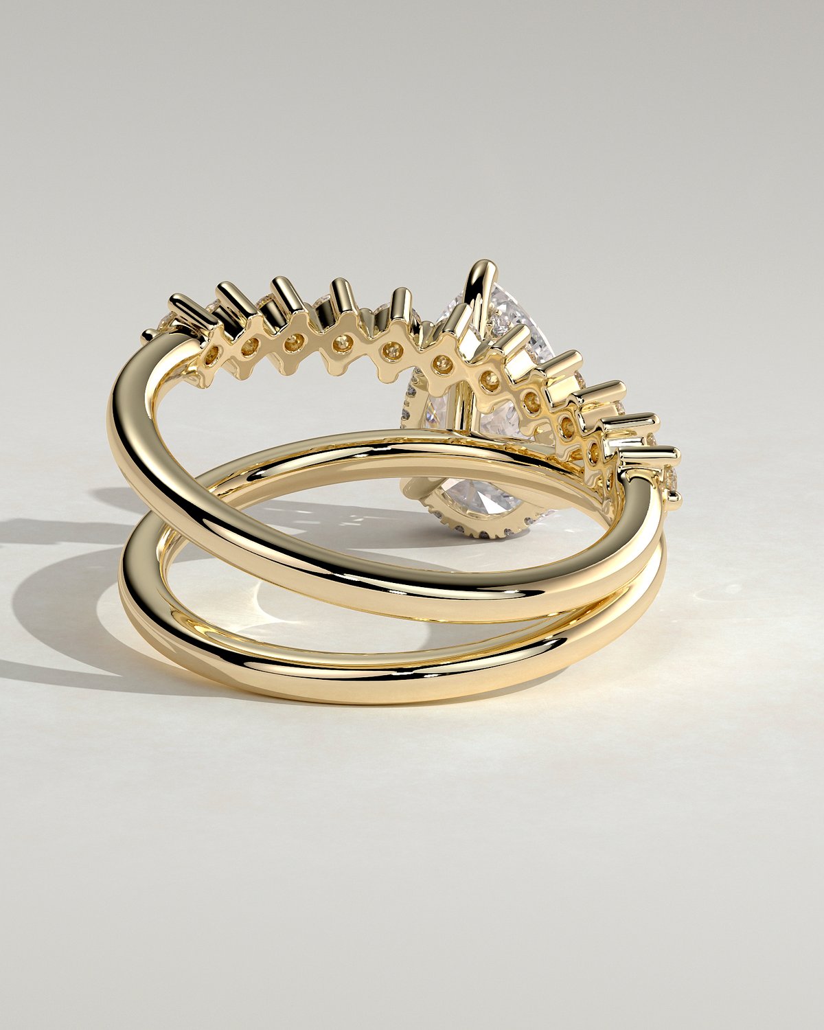 Xanthe - Double Band Pear Solitaire - 18k Yellow Gold