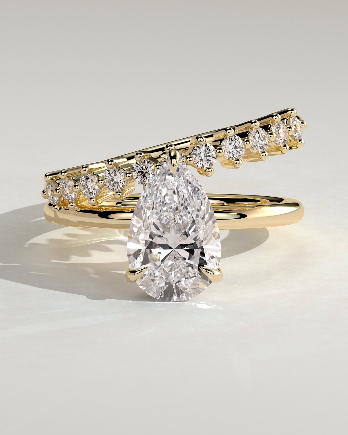 Xanthe - Double Band Pear Solitaire - 18k Yellow Gold