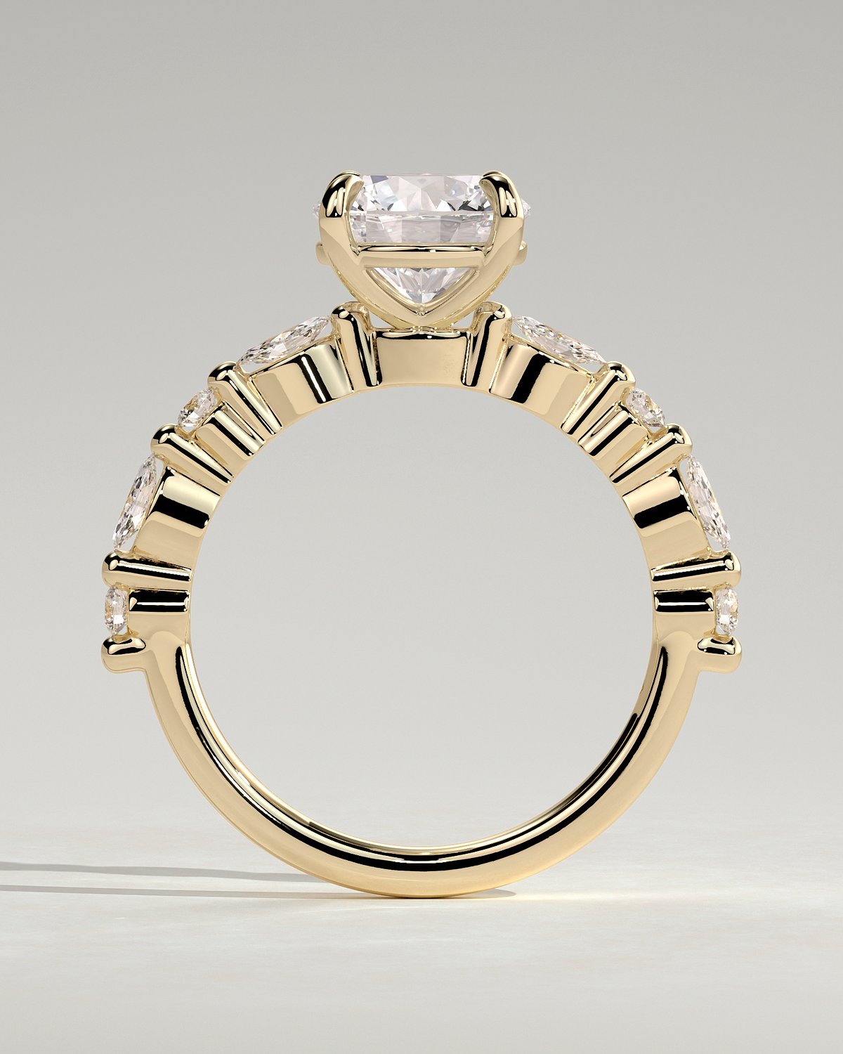 Zade - Round Solitaire with Accent Band - 18k Yellow Gold