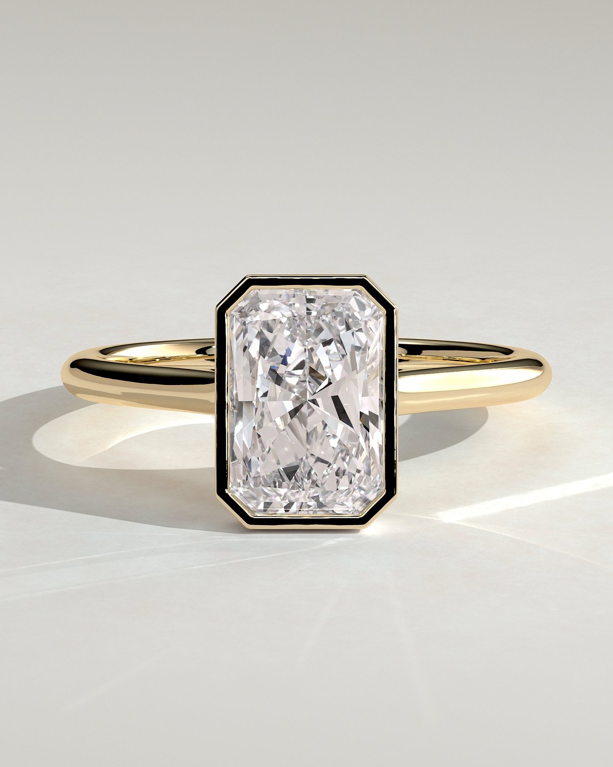Zoe - Bezel Radiant Cathedral Solitaire - 18k Yellow Gold