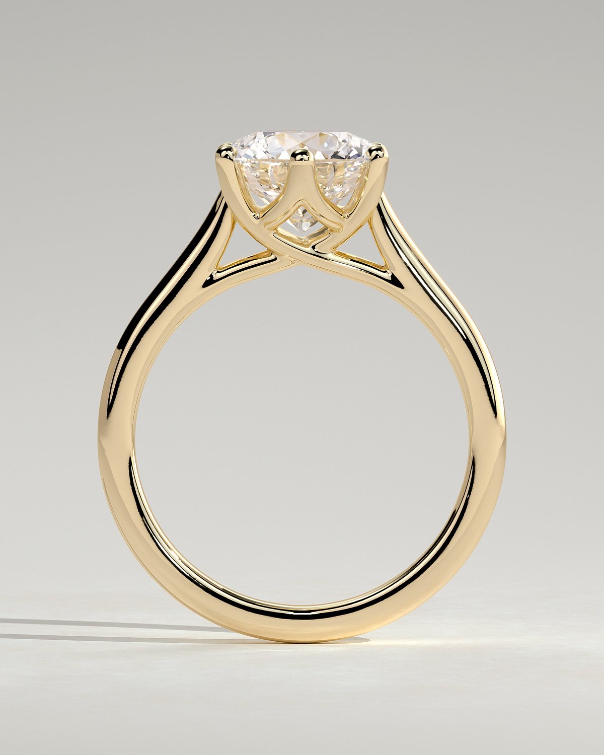 Zya - 6 Claw Cathedral Round Solitaire - 18k Yellow Gold