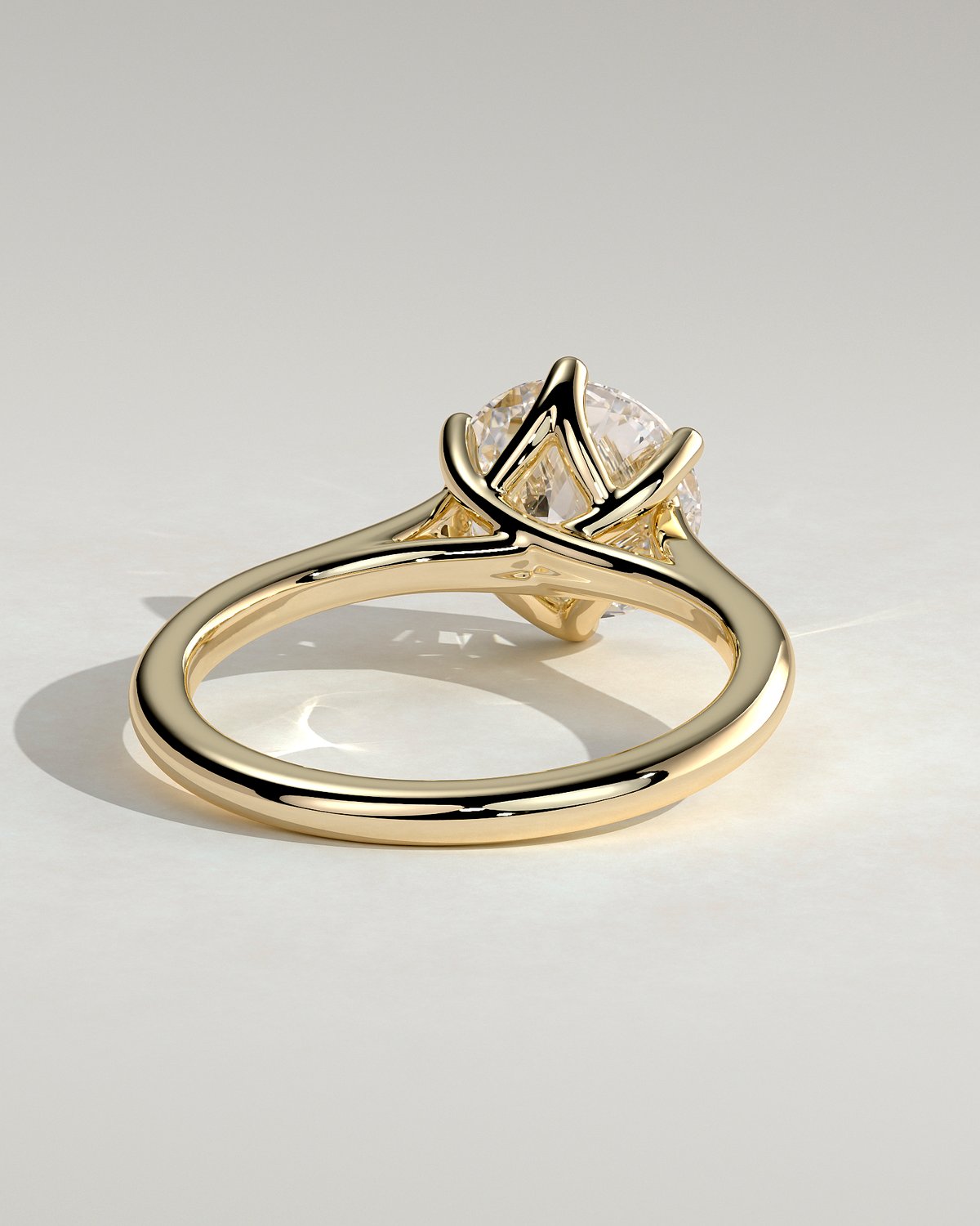 Zya - 6 Claw Cathedral Round Solitaire - 18k Yellow Gold