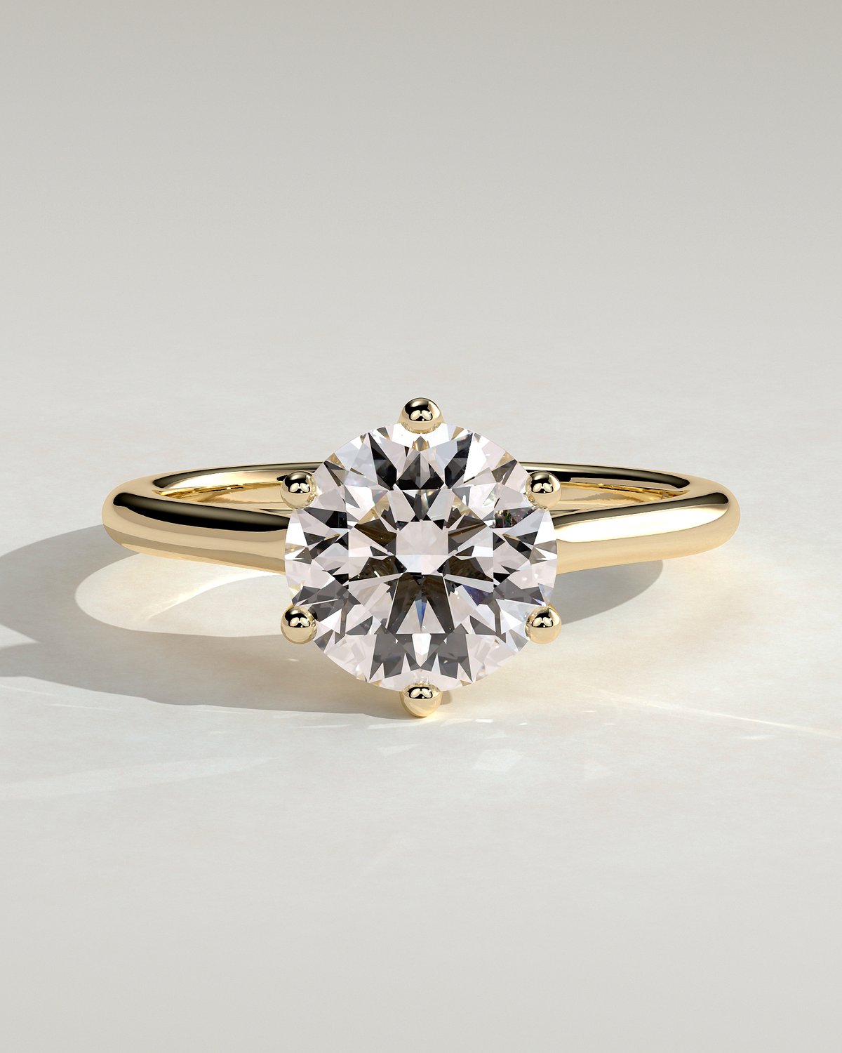 Zya - 6 Claw Cathedral Round Solitaire - 18k Yellow Gold