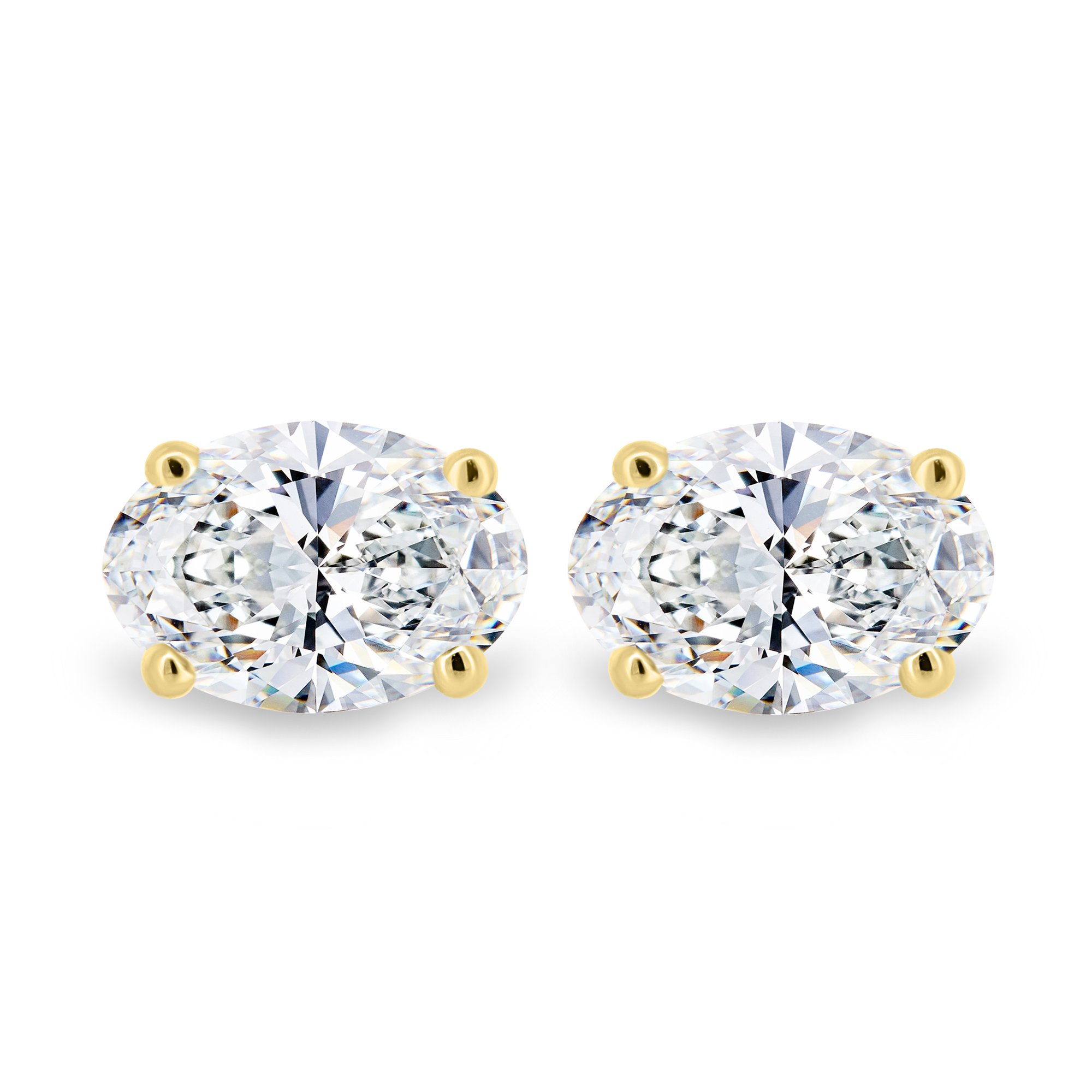 Faye - Oval 4 Claw Earrings - 18k Yellow Gold