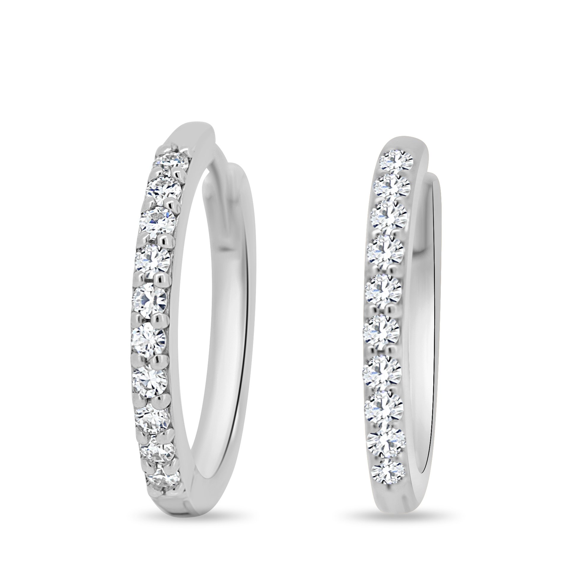 Goldie - Diamond Set Huggie Hoop Earrings - 14k White Gold