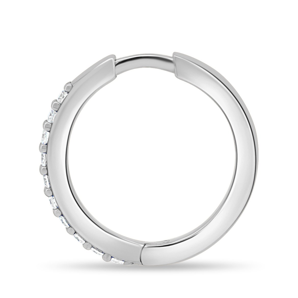 Goldie - Diamond Set Huggie Hoop Earrings - 14k White Gold