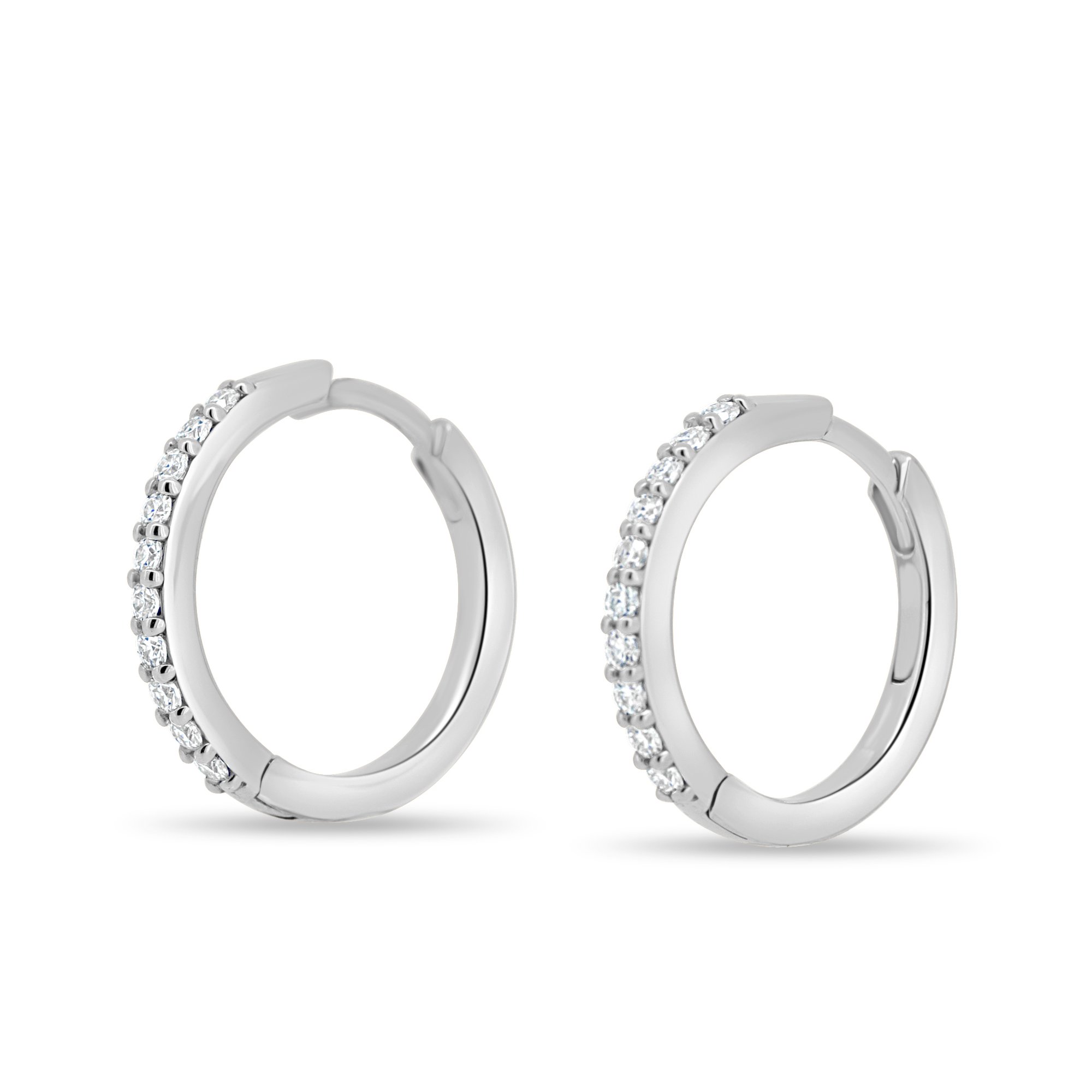 Goldie - Diamond Set Huggie Hoop Earrings - 14k White Gold