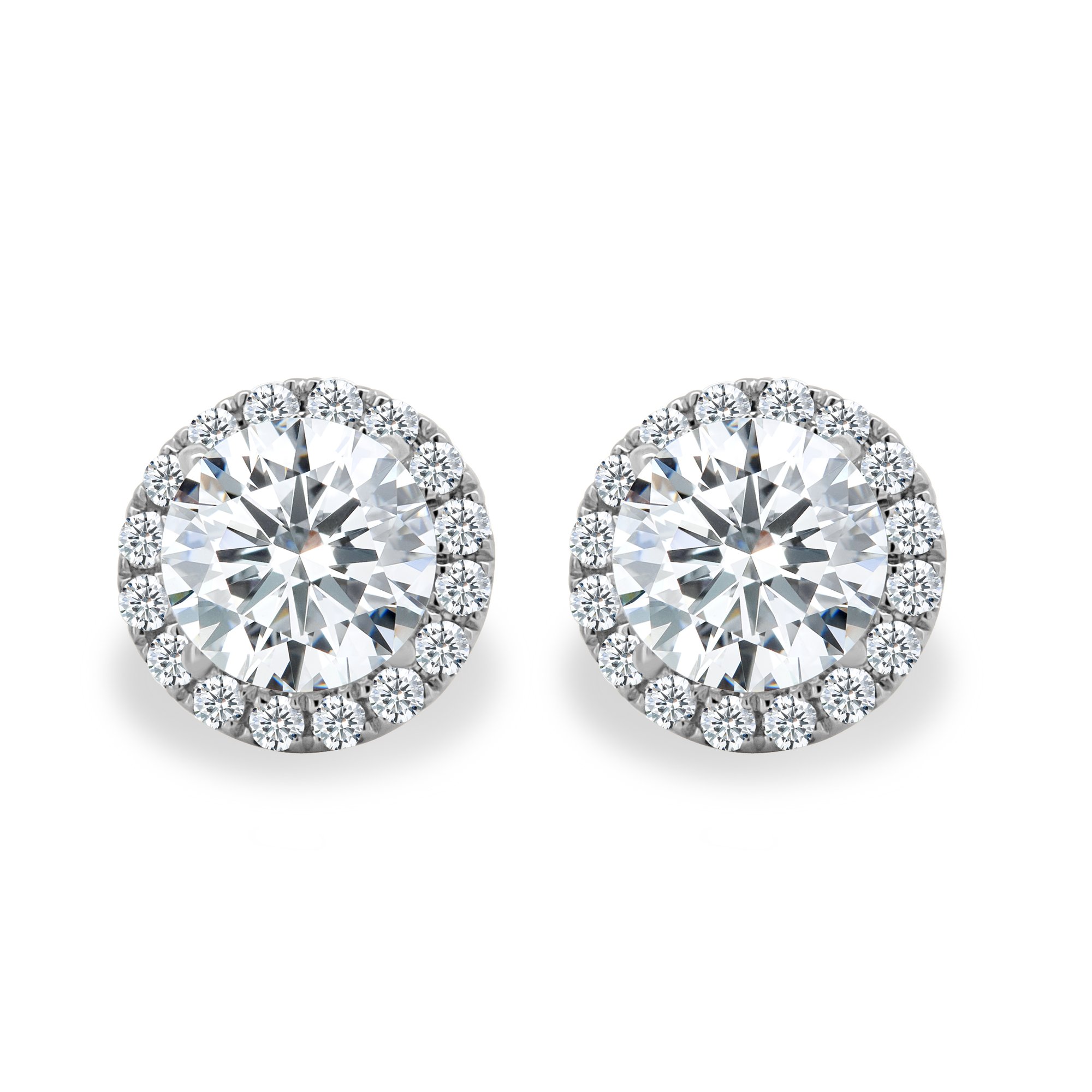 Laurel - Round Halo Earrings - 18k White Gold